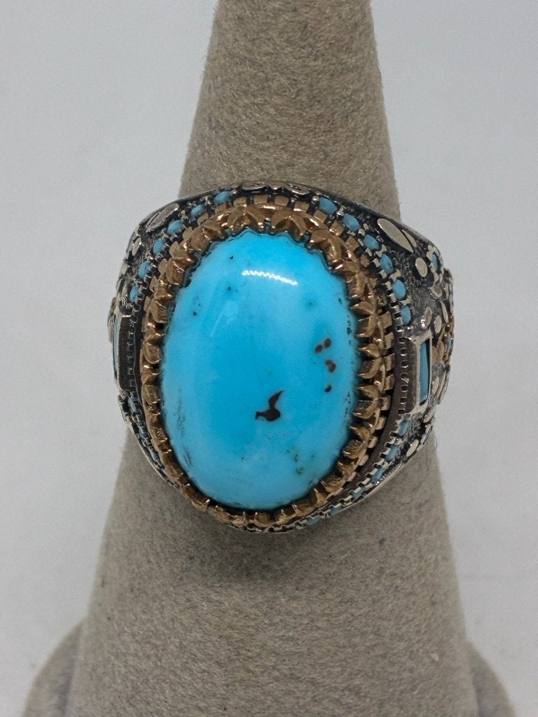 Herenring zilver 925 met turkoois en brons, maat 20,5, Heer, Nieuw, Ophalen of Verzenden, Grijs