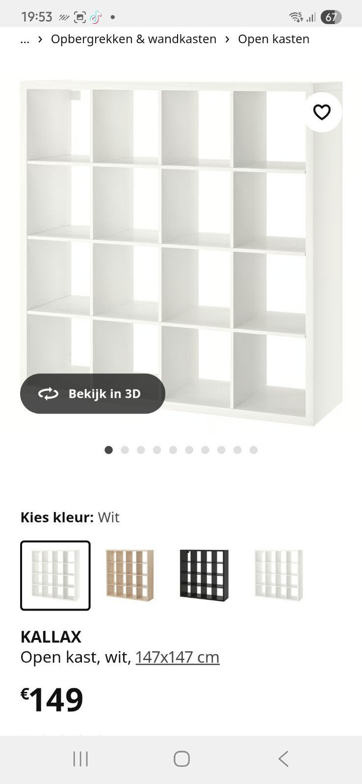 Ikea kasten met inzet, Enlèvement