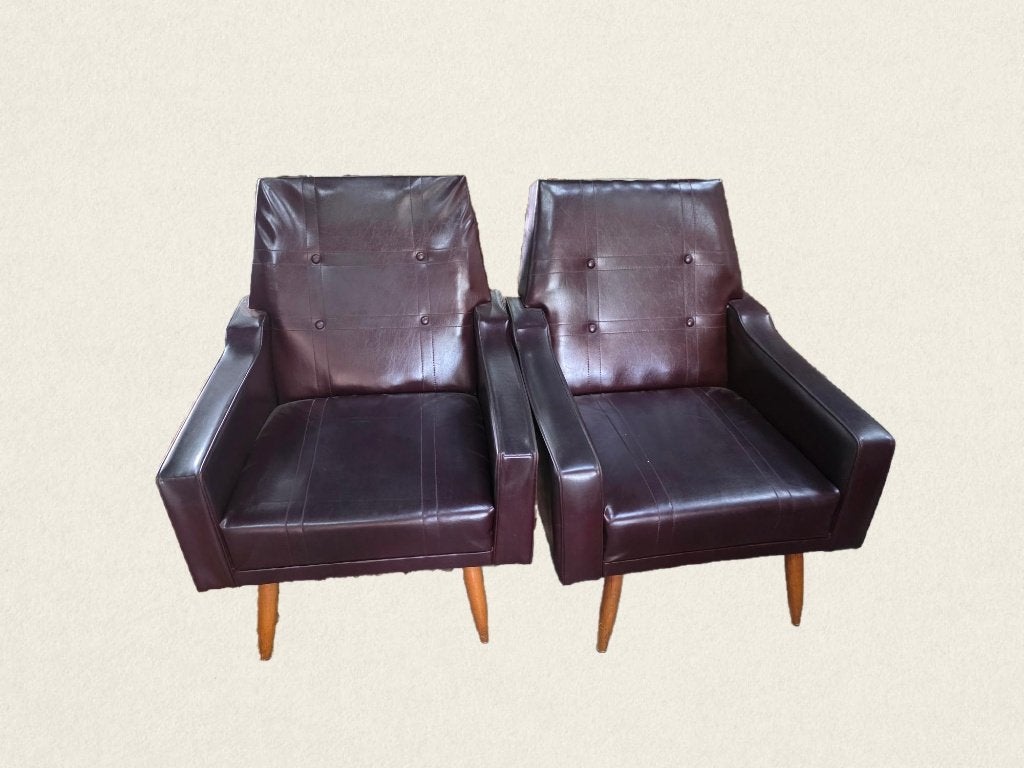 Set van 2 vintage retro fauteuils – donkerbruin, Huis en Inrichting, Fauteuils, Ophalen