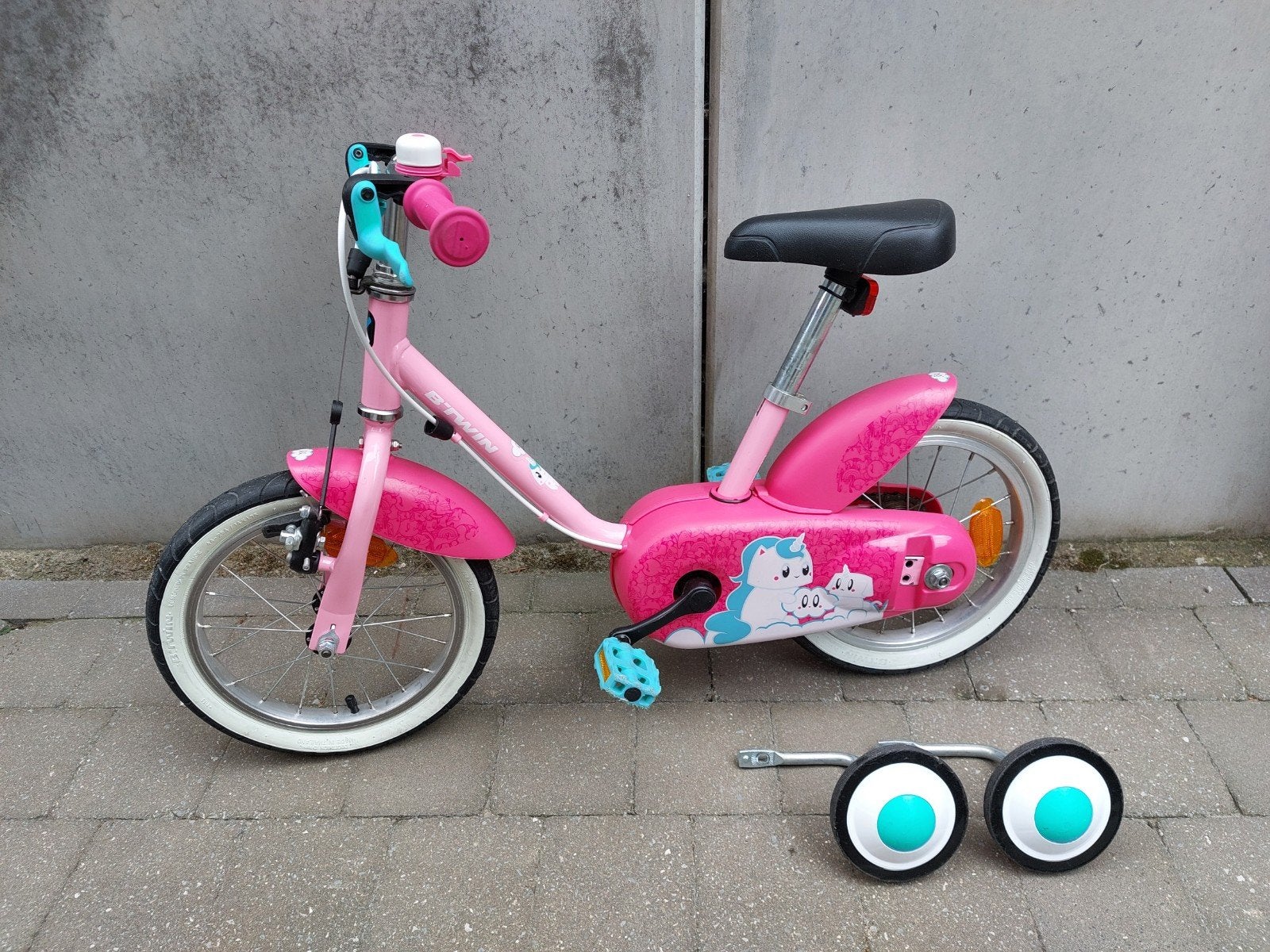 B’Twin 16 inch meisjesfiets roze met zijwieltjes, Ophalen, 16 inch, Handrem
