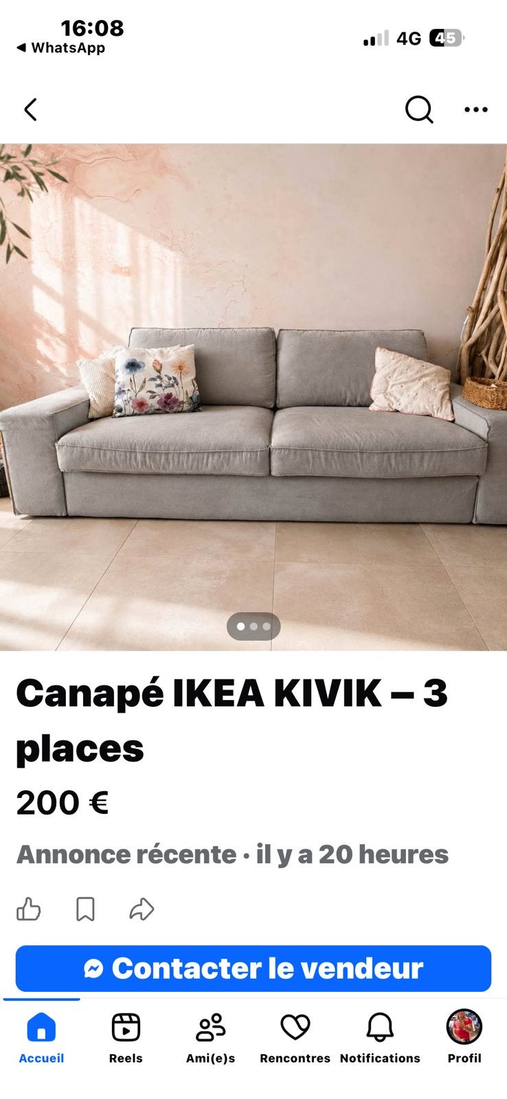 Canapé KIVIK 3 places, Maison & Meubles, Enlèvement, Utilisé