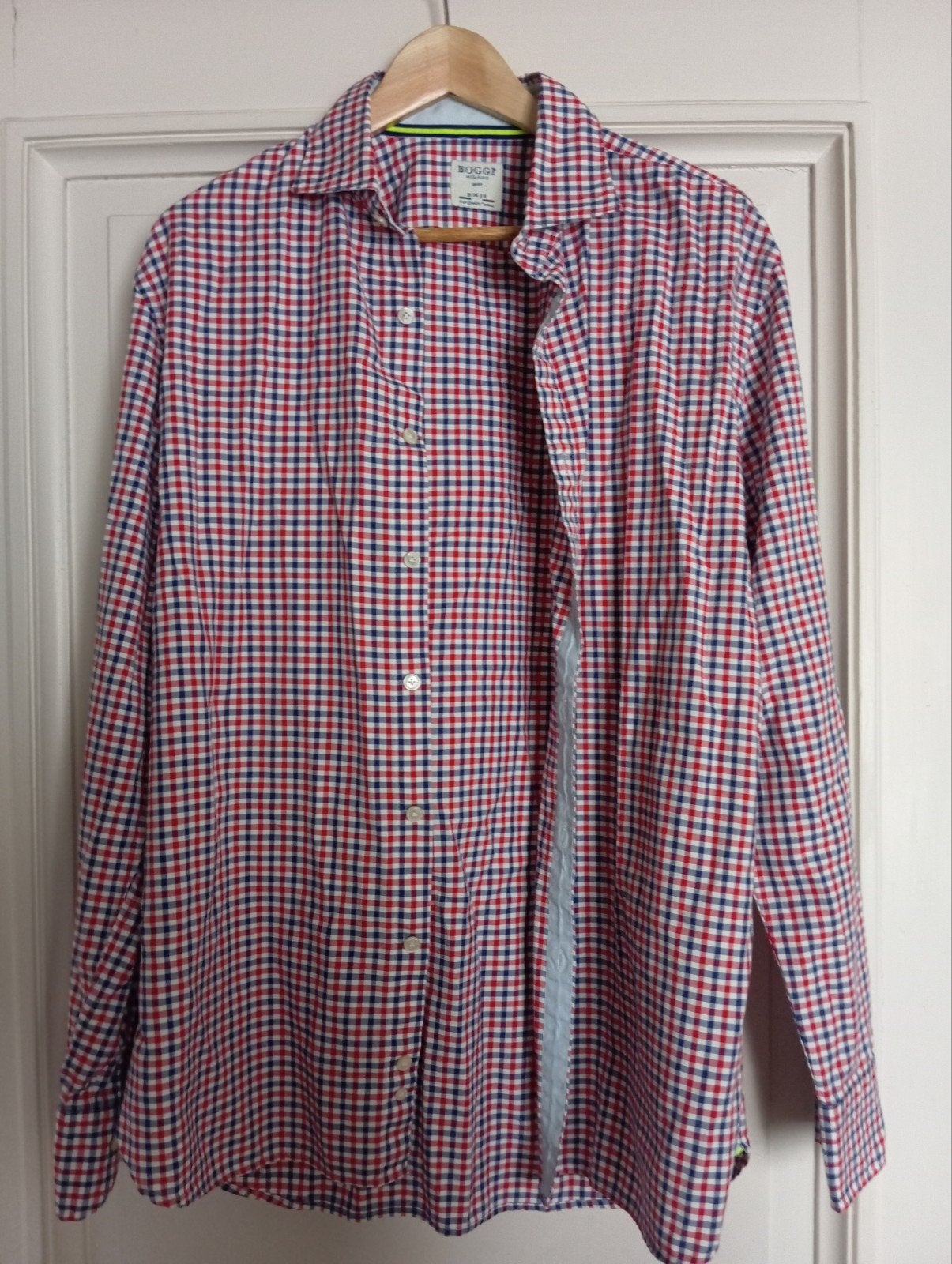 BOGGI MILANO checkered shirt, size: L, Ophalen of Verzenden, Blauw
