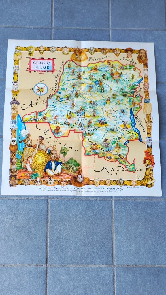 Carte ethnographique du Congo Belge colonie Belgique 1958, James THIRIAR, Autres régions, Utilisé, 1800 à 2000