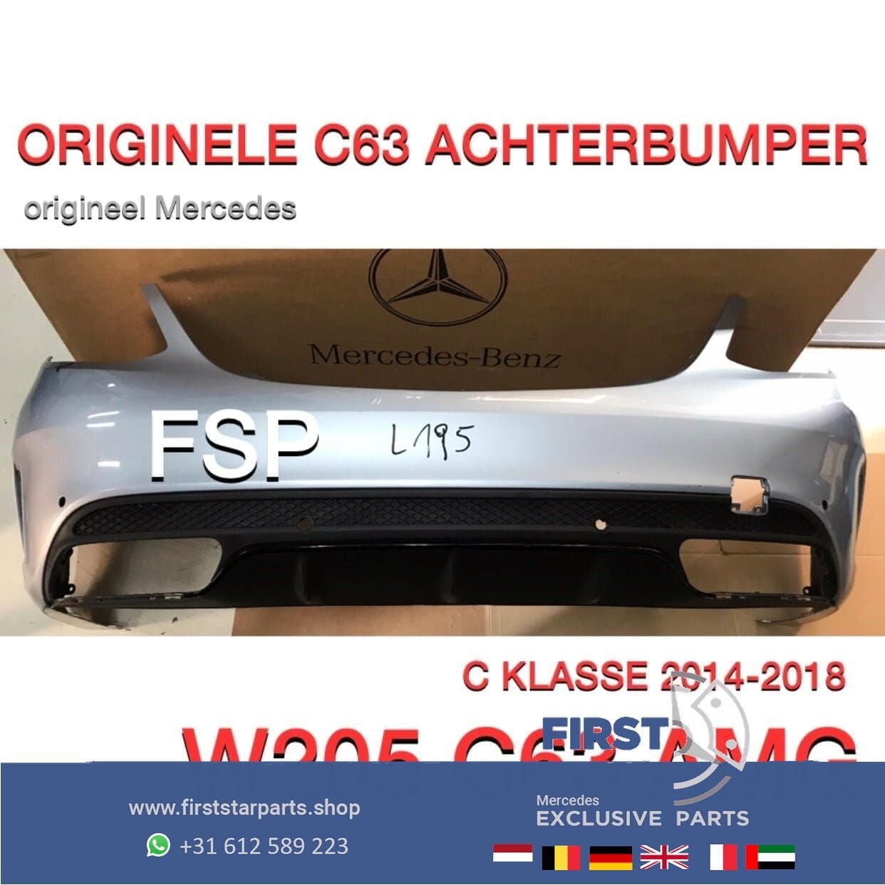W205 C63 AMG ACHTERBUMPER + DIFFUSER ZWART ORIGINEEL Mercede, Gebruikt, -, Ophalen of Verzenden, Achter
