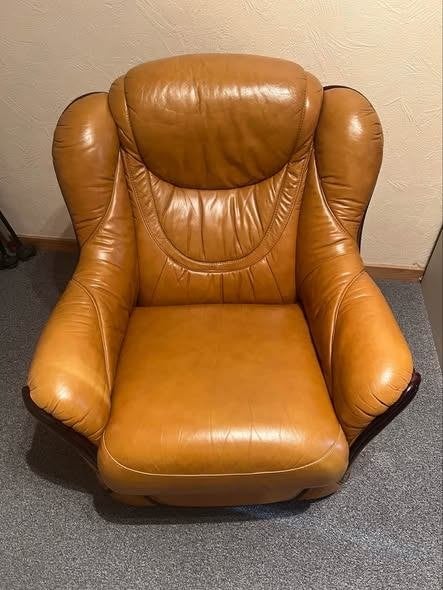 Fauteuil 1 place en cuir, 100 à 125 cm, Comme neuf, 100 à 125 cm, Bois