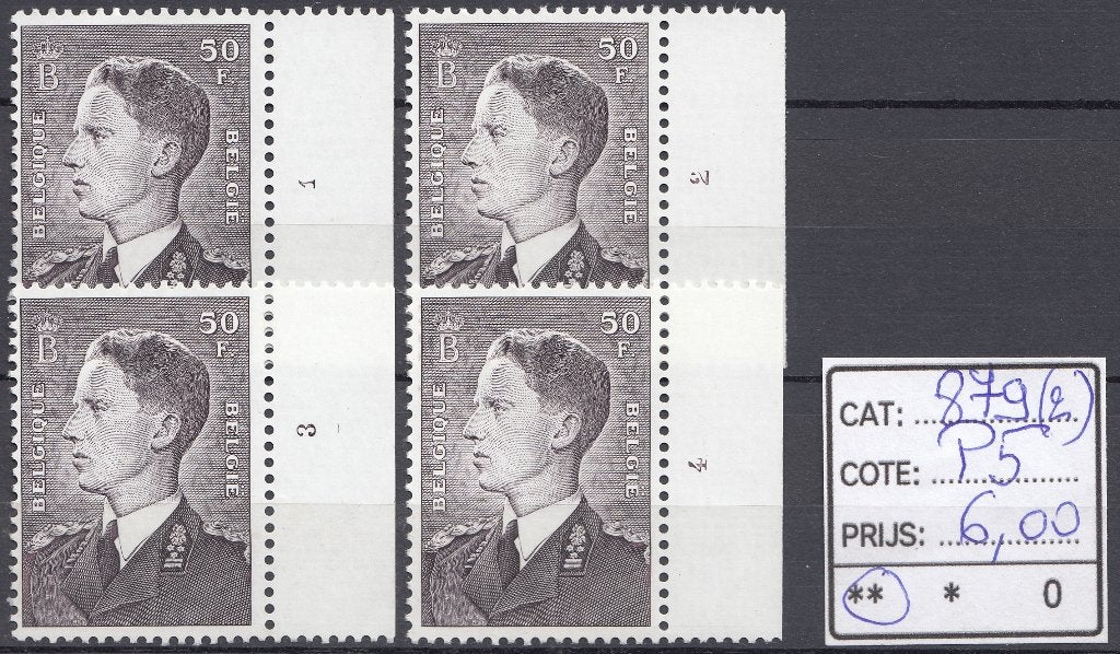 879A-P5 – Pl. 1-2-3-4 ** (Lot 2), Timbres & Monnaies, Enlèvement ou Envoi, Non oblitéré, Gomme originale