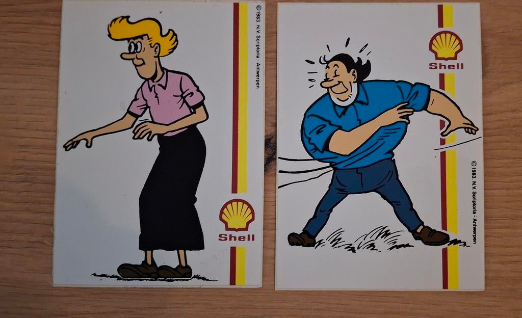 Lot 2 stickers stripverhaal Suske Wiske Shell Jerom Sidonia, Verzamelen, Ophalen of Verzenden, Zo goed als nieuw, Strip of Tekenfilm
