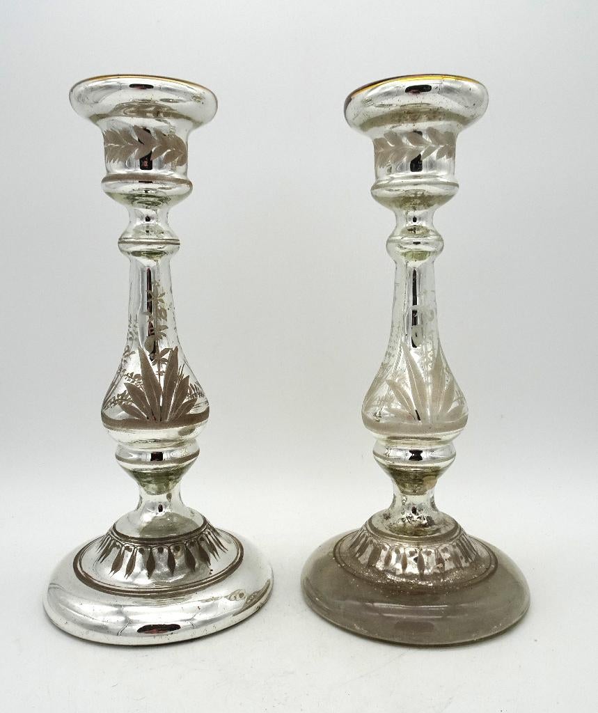 armeluiszilver armeluis zilver kandelaars glas antiek paar, Antiek en Kunst, Curiosa en Brocante, Ophalen