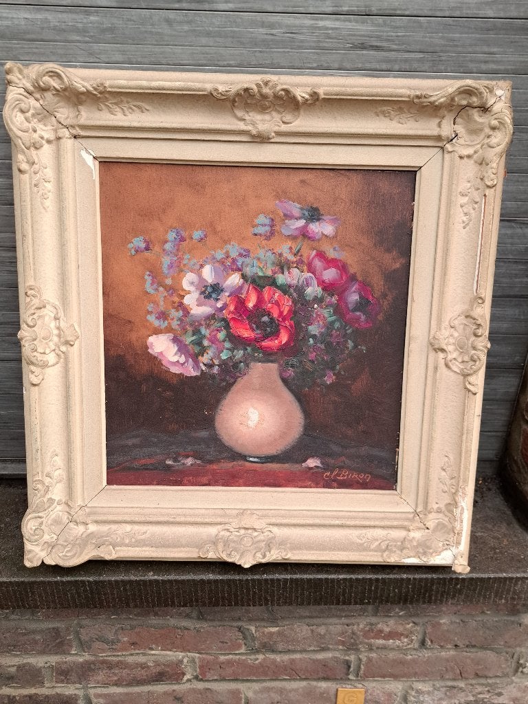 huile sur panneau fleurs signe clemence biron, Enlèvement ou Envoi