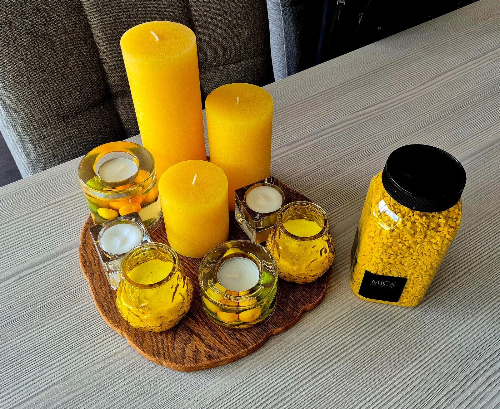 Decoratie schaal kaarsen, Ophalen, Geel, Kaars