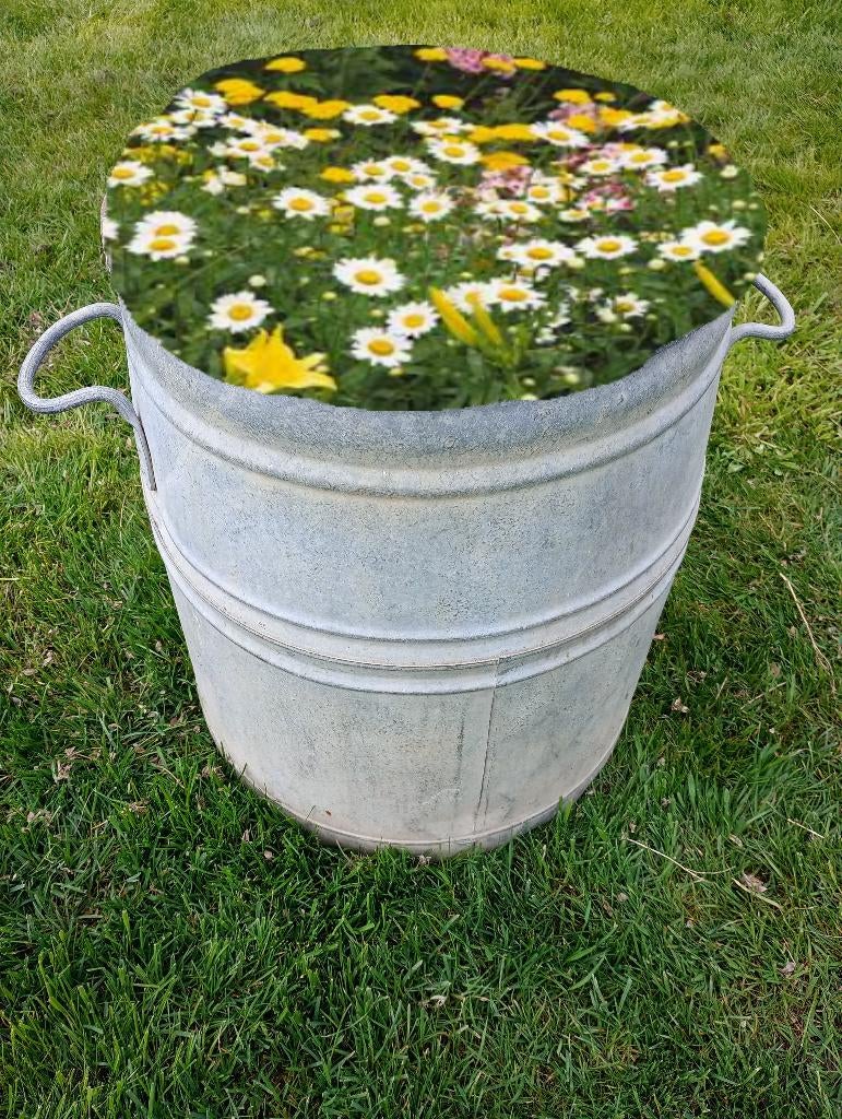 ronde ton in oud zink, Tuin en Terras, Ophalen, Gebruikt, Minder dan 60 cm, Rond