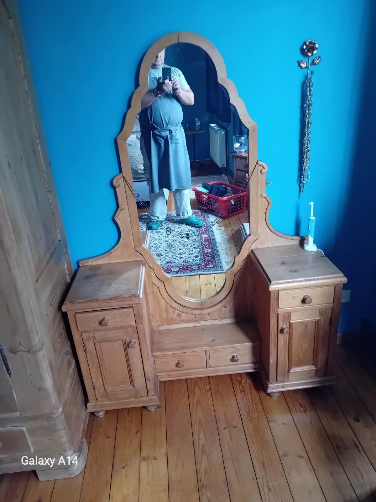 coiffeuse avec miroir pin ancien, Enlèvement ou Envoi, Comme neuf, Pin ancien
