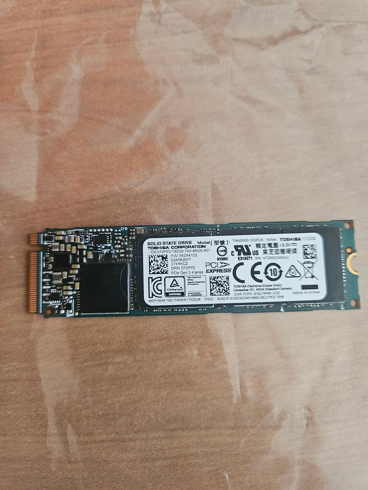SSD Toshiba NVMe 512 Go M.2, Informatique & Logiciels, Disques durs, Enlèvement, SSD