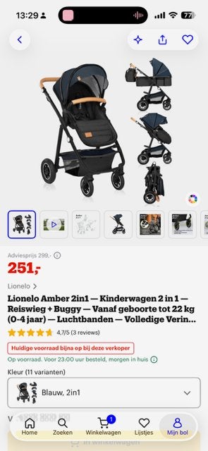 Buggy 2-in-1 Lionelo, Gebruikt, Luchtbanden, Combiwagen, Ophalen