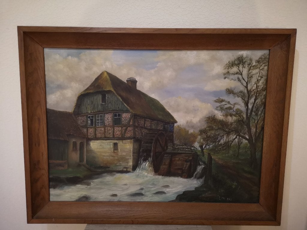 Schilderij watermolen, Antiquités & Art, Enlèvement ou Envoi, Toile