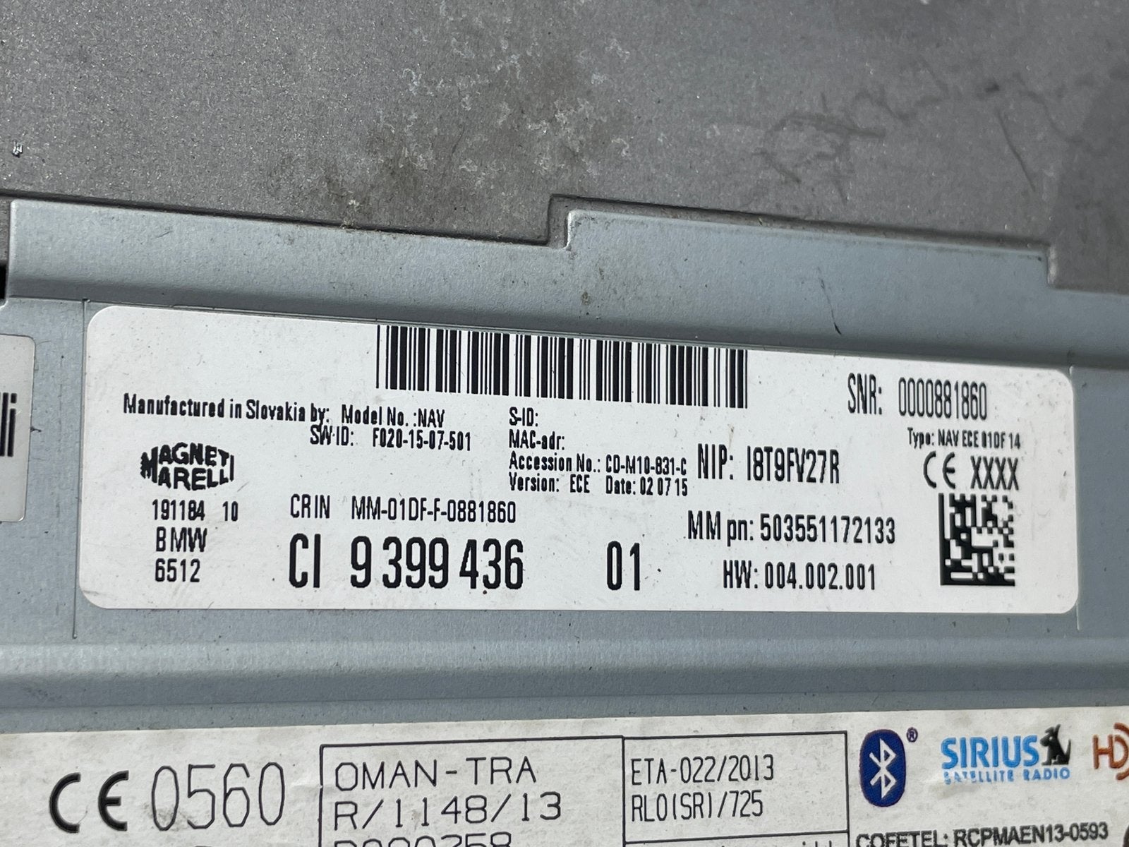 Radio BMW F20/F21   9399436   01, Enlèvement, Utilisé, BMW