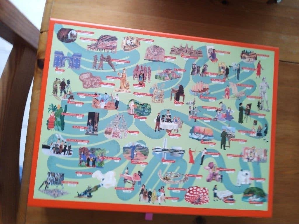 legpuzzel - "the story of Art in 1000 pieces" - als nieuw, Hobby en Vrije tijd, Denksport en Puzzels, Ophalen of Verzenden, 500 t/m 1500 stukjes