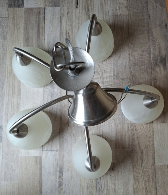 Kroonluchter met 5 lampen, Huis en Inrichting, Lampen | Kroonluchters, Ophalen, E14 (klein), Zo goed als nieuw, Glas