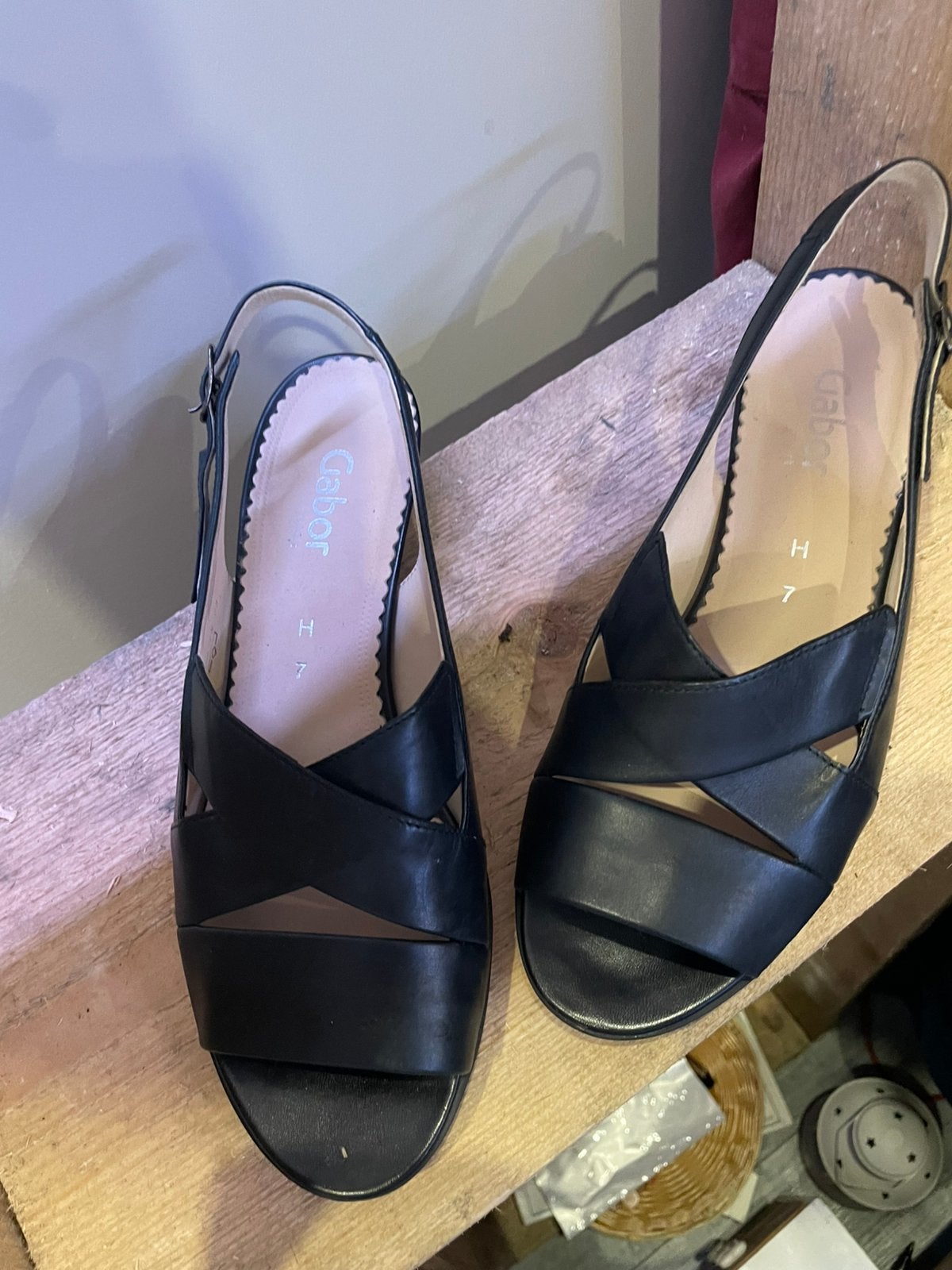 Sandales Gabor Femme – Cuir Noir – Taille40,5– Très bon état, Enlèvement ou Envoi, Escarpins, Comme neuf, Noir