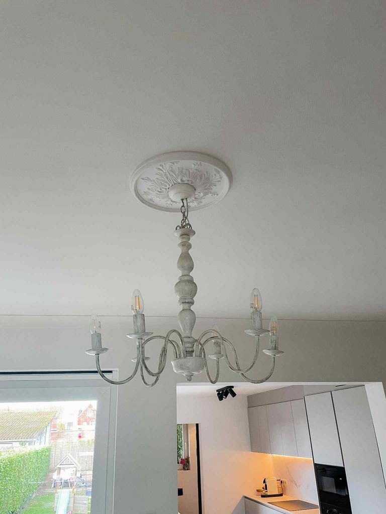 Witte kroonluchter, Huis en Inrichting, Lampen | Kroonluchters, Ophalen, Zo goed als nieuw