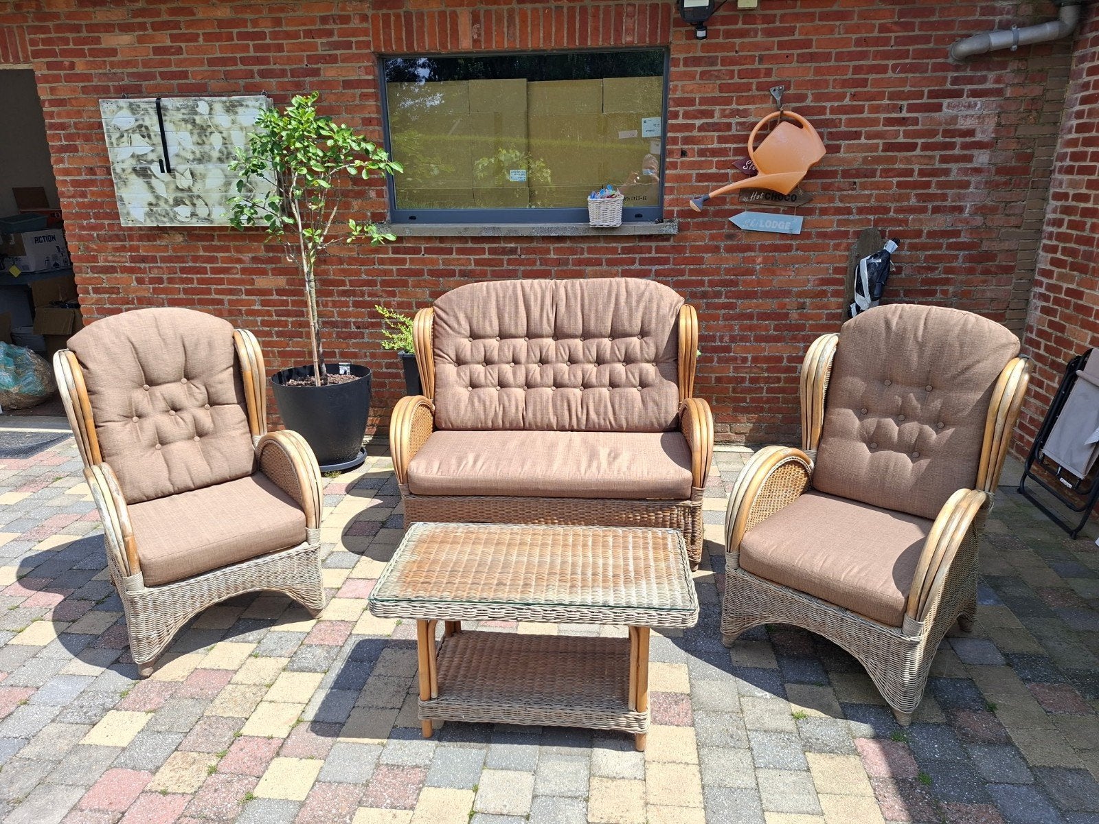 Rotan tuinset, Tuin en Terras, Ophalen, 4 zitplaatsen, Gebruikt, Rotan