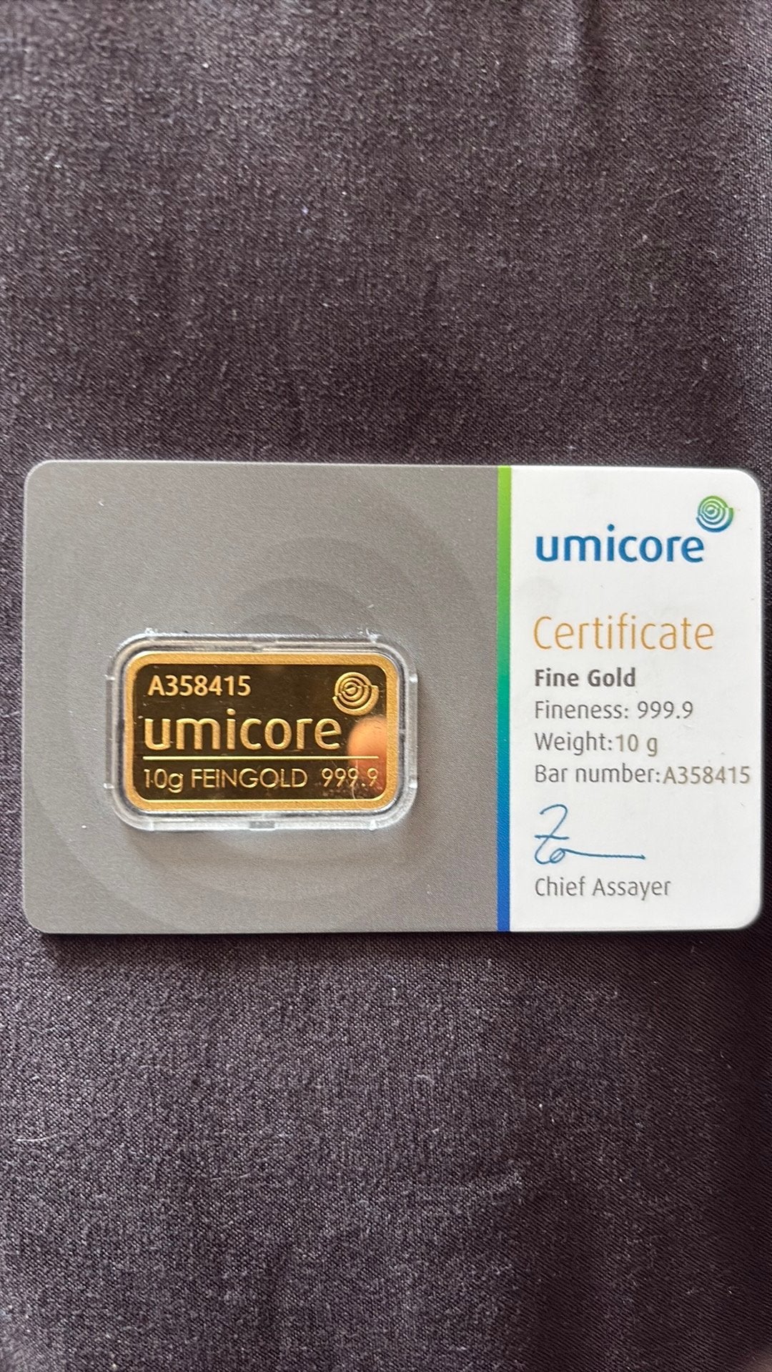 Umicore goudbaar 10gram, Postzegels en Munten, Ophalen, Goud