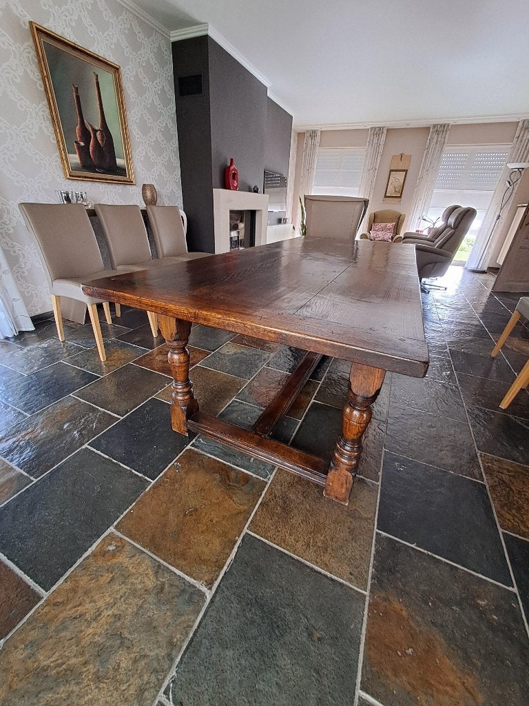 Massief houten Tafel en Stoelen, Eikenhout, 200 cm of meer, 50 tot 100 cm, Zo goed als nieuw
