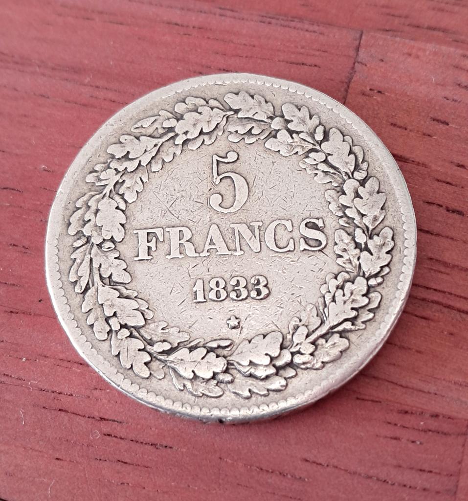 Belgium - 5 francs Leopold I - 1833, Postzegels en Munten, Munten | België, Verzenden, Zilver, Losse munt, Zilver
