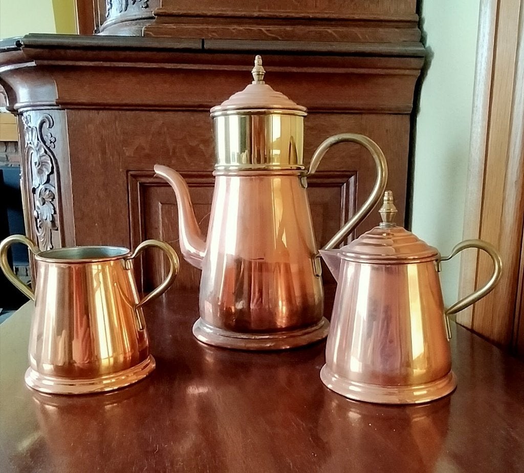 Vintage Daalderop Tiel koperen koffieservies – 3-delig, Antiek en Kunst, Antiek | Brons en Koper, Ophalen, Koper