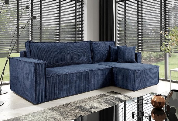 Canapé d'angle convertible - velours côtelé bleu, Enlèvement, Comme neuf, Une personne
