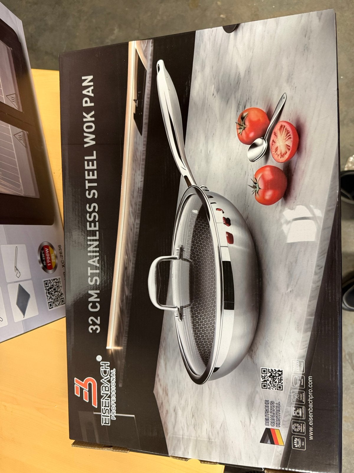 Eisenbach Proffessionel 32 CM STAINLESS STEEL WOK PAN, Neuf, Inox, Plaques à induction, Enlèvement