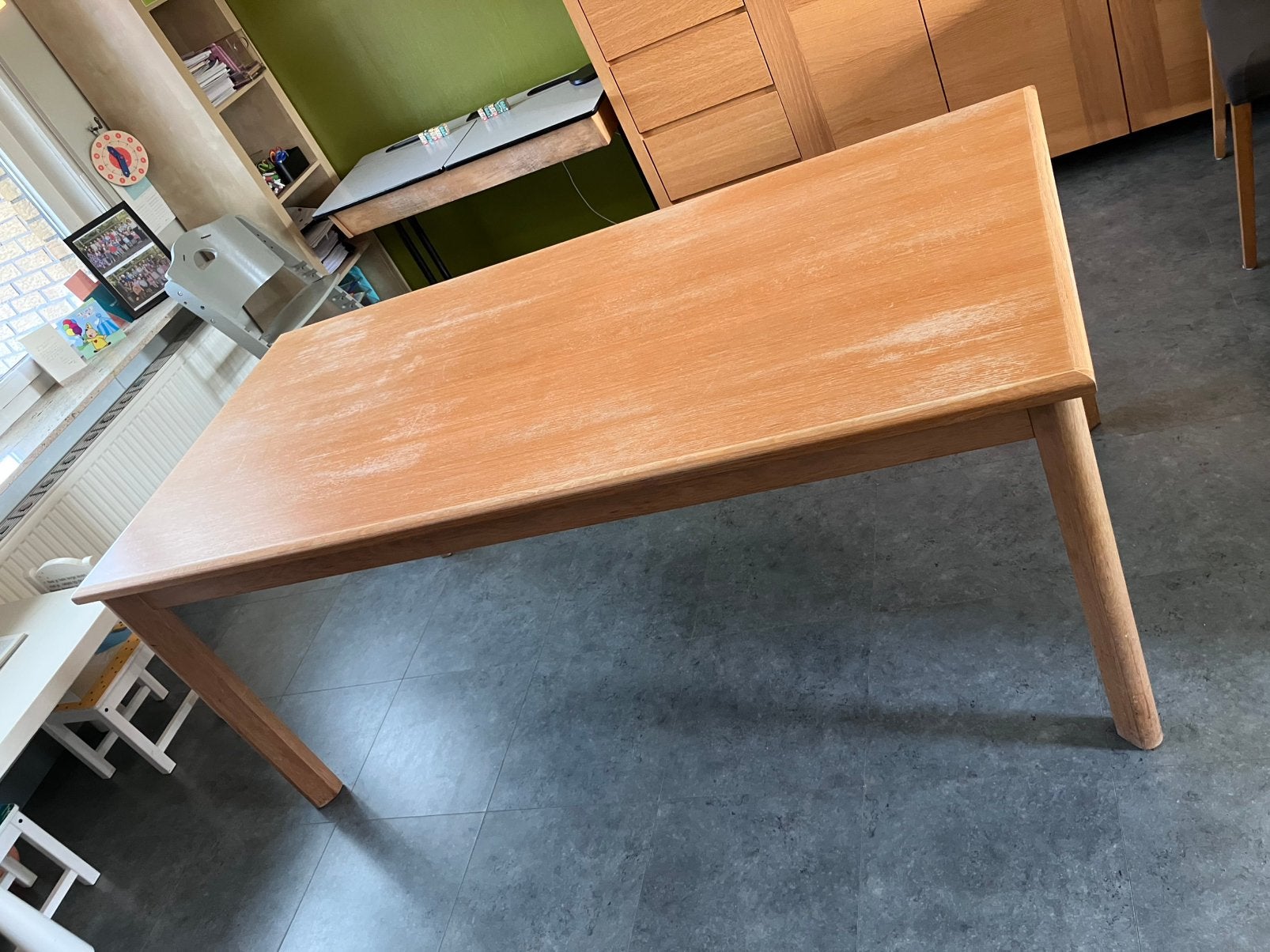 Rechthoekige eikenhouten eettafel, Huis en Inrichting, Ophalen, Gebruikt, Eikenhout, 200 cm of meer