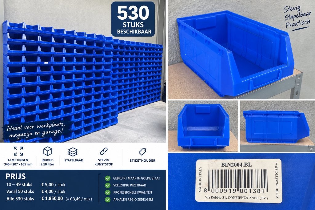 530 professionele magazijnbakken 345x207x165 – 10L, Doe-het-zelf en Bouw, Ophalen, Minder dan 50 cm, Zo goed als nieuw, Minder dan 40 cm