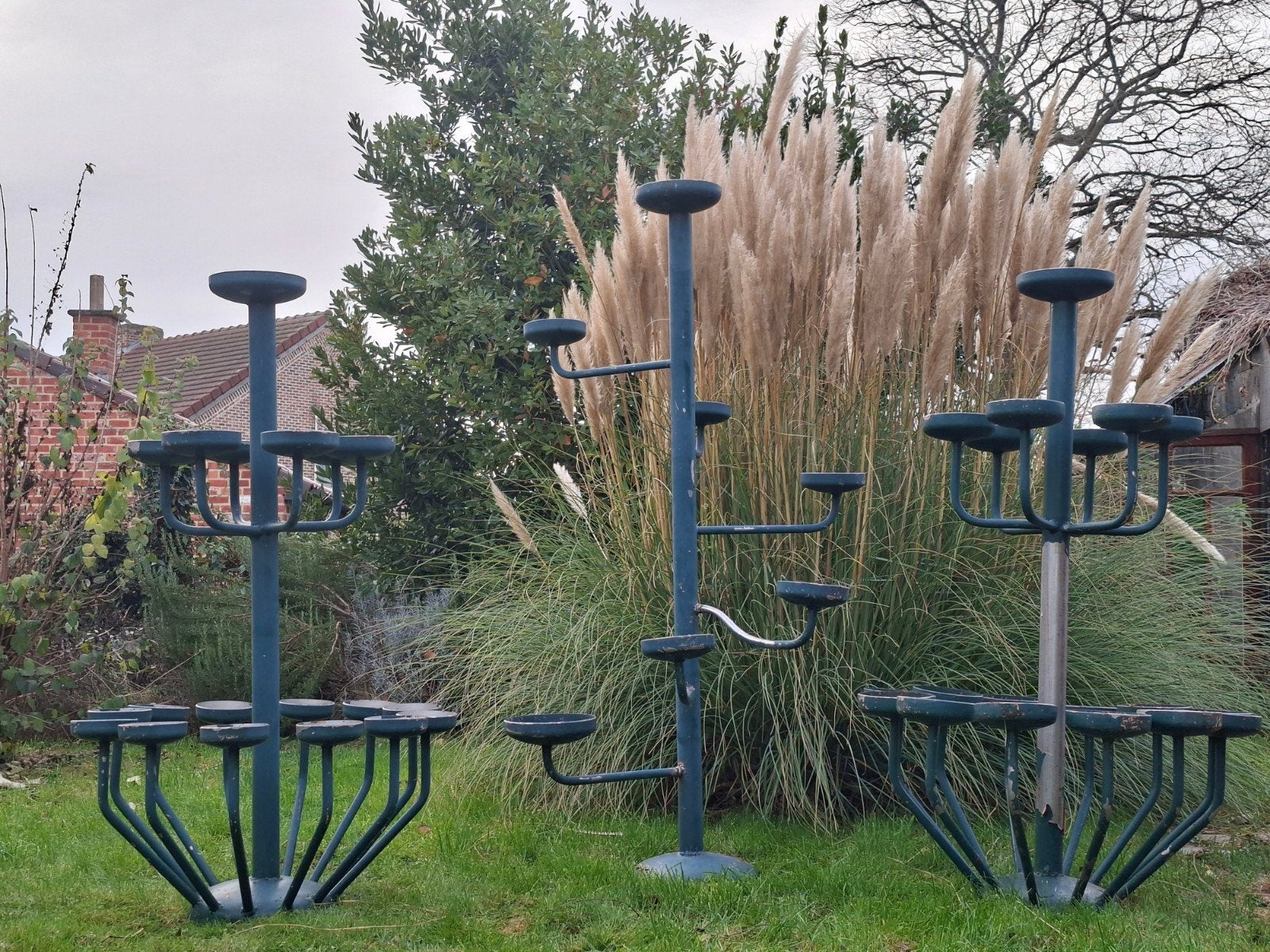 3 gigantische Inox kunstwerken plantenstaanders, Tuin en Terras, Ophalen