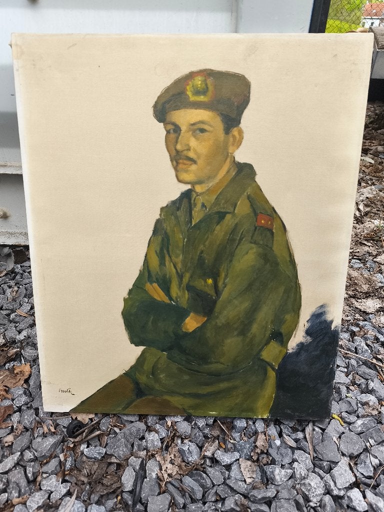 huile sur toile militaire signe henri mathy, Antiek en Kunst, Ophalen, Tekening, Doek