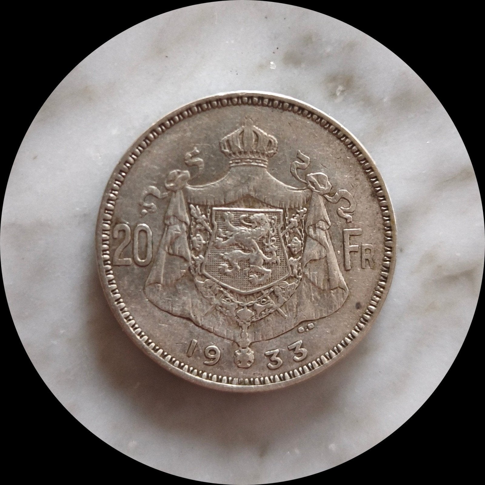 Pièce 20 Francs belge 1933b (TTB), Enlèvement, Argent, Série, Argent