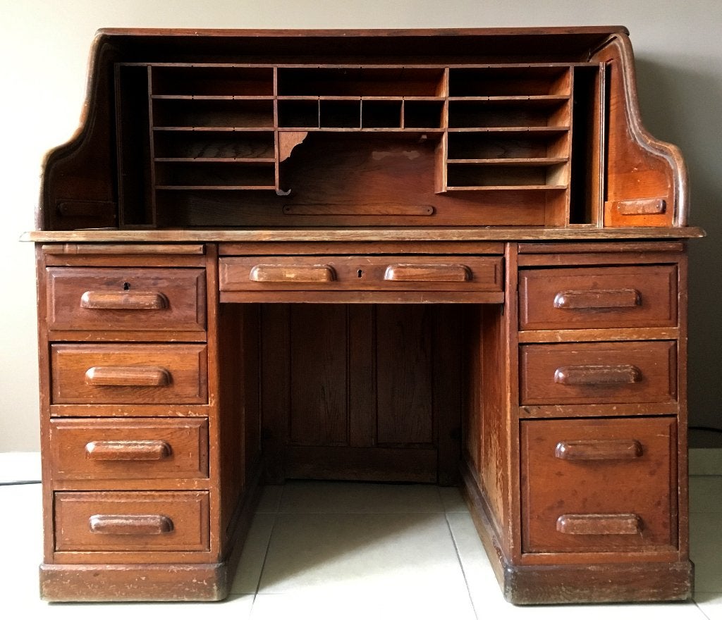 Originele Amerikaanse bureau in eik, Maison & Meubles, Bureaux, Enlèvement, Espace de rangement