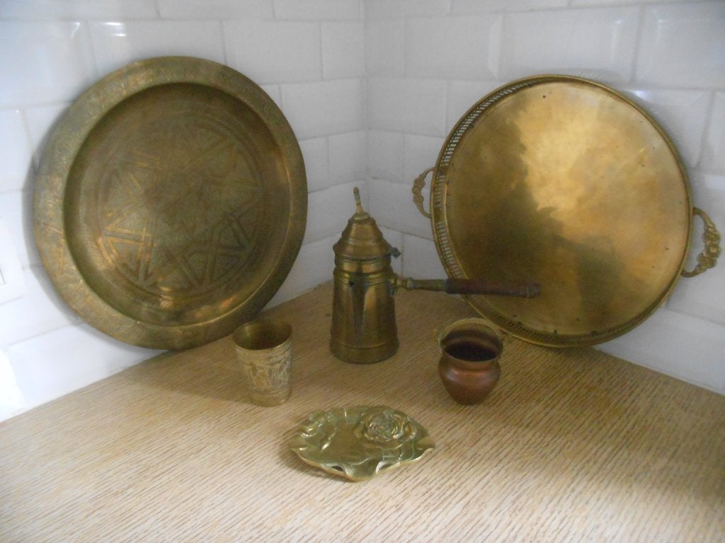 Plats, théière, cendrier, gobelets...(cuivre) xxx, Antiquités & Art, Antiquités | Bronze & Cuivre, Enlèvement ou Envoi, Cuivre