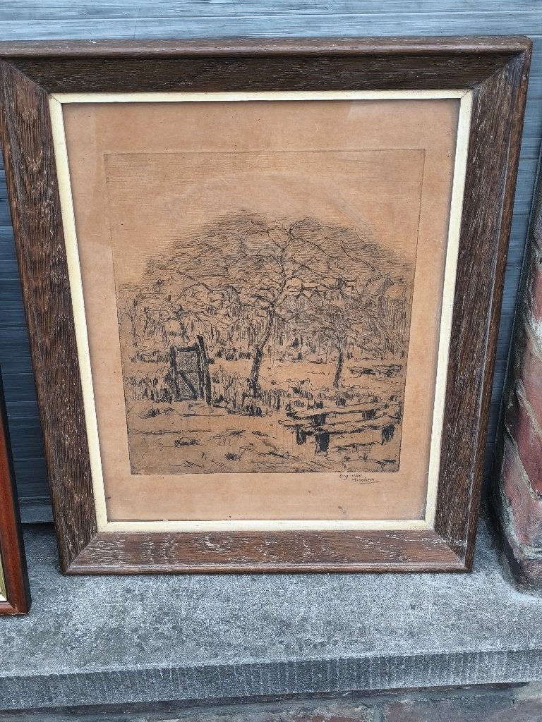 Eau forte signe eugeen van mieghem, Antiquités & Art, Enlèvement ou Envoi, Gravure
