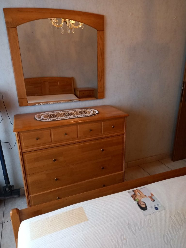 pakket meubelen : eetplaats, slaapkamer en 3+2+1zit, Ophalen, Zo goed als nieuw, Hout