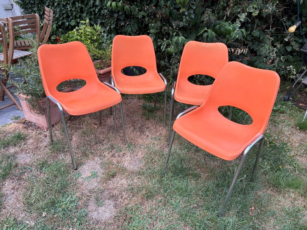 4 chaises vintage orange, Autres couleurs, Synthétique, Enlèvement, Utilisé