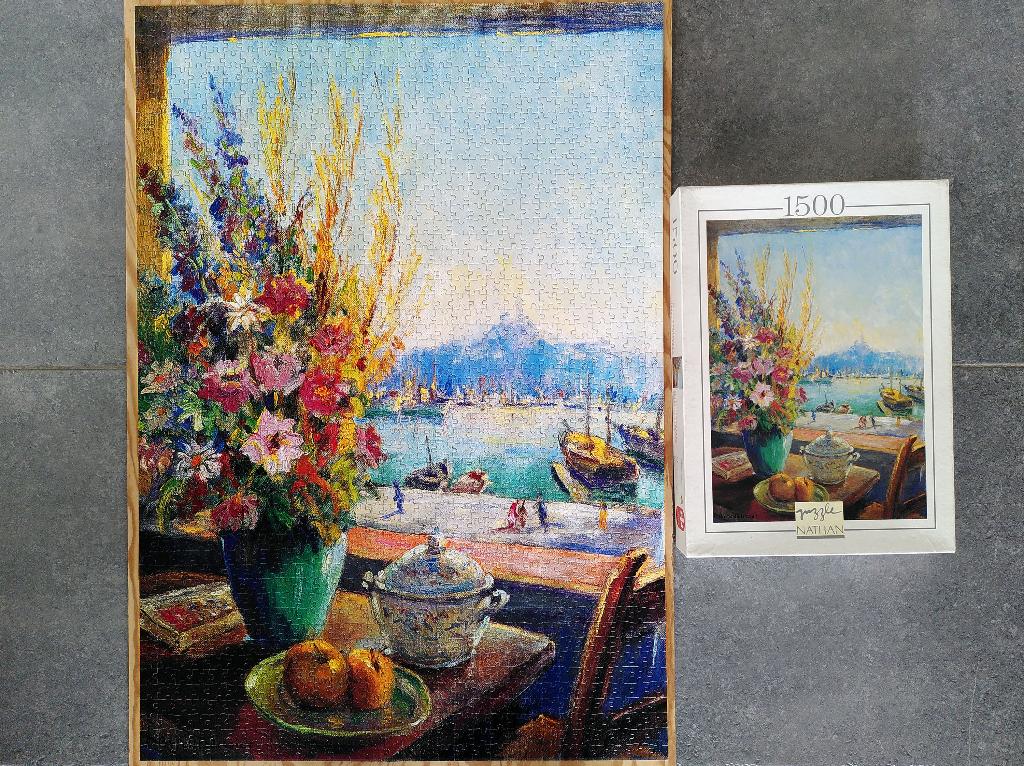 Puzzle 1500 pièces Nathan - Fleurs de Méditerranée, Enlèvement ou Envoi, 500 à 1500 pièces, Utilisé, Puzzle