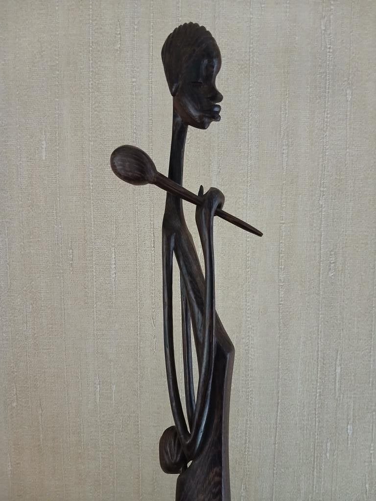 Statuette africaine sur socle - Hauteur 78cm, Bois, Brun, 50 - 100 cm, Enlèvement