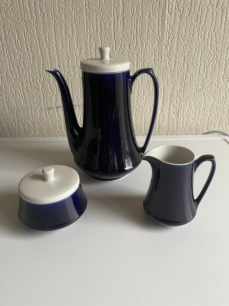 Koffiekan Set – Koffiekan, Melkkan en Suikerpot - Azuurblauw, Uni, Enlèvement ou Envoi, Comme neuf, Céramique