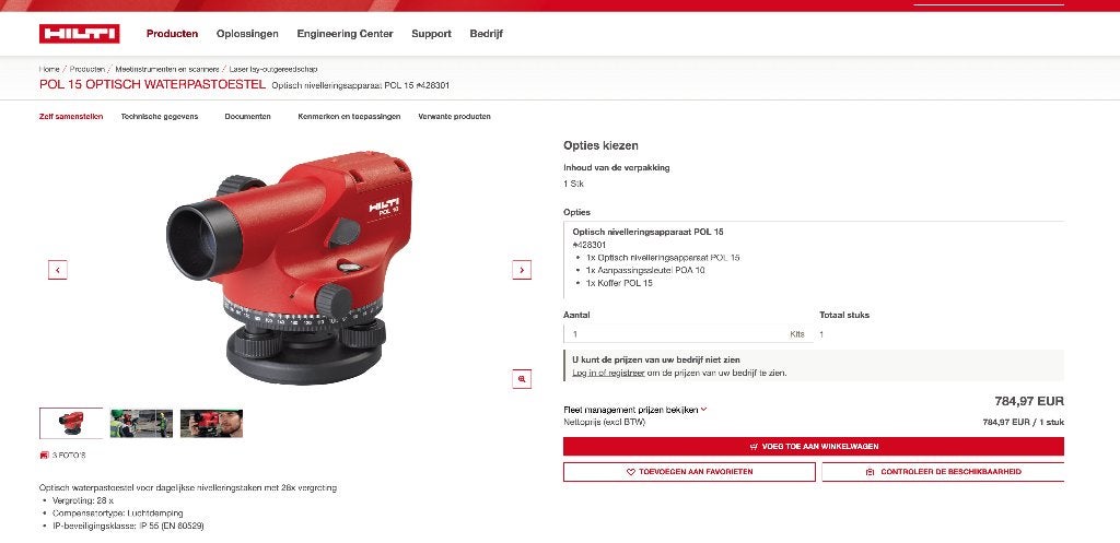 Hilti POL 15 optisch waterpastoestel, Doe-het-zelf en Bouw, Ophalen of Verzenden, Gebruikt