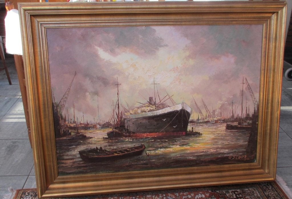 Haven zicht, Antiquités & Art, Art | Peinture | Classique, Peinture à l'huile, Signé, Enlèvement, Toile