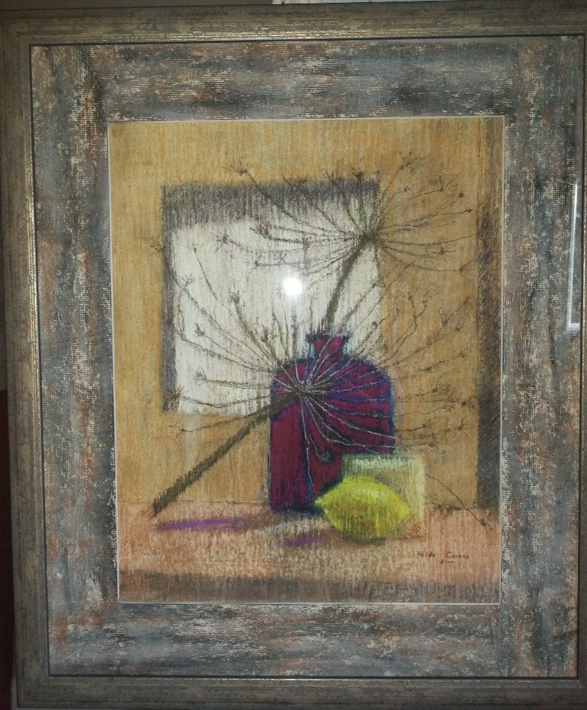 Schilderij in pastelkrijt, ingelijst, nieuw., Antiquités & Art, Enlèvement, Verre, Passe-partout, Nature morte