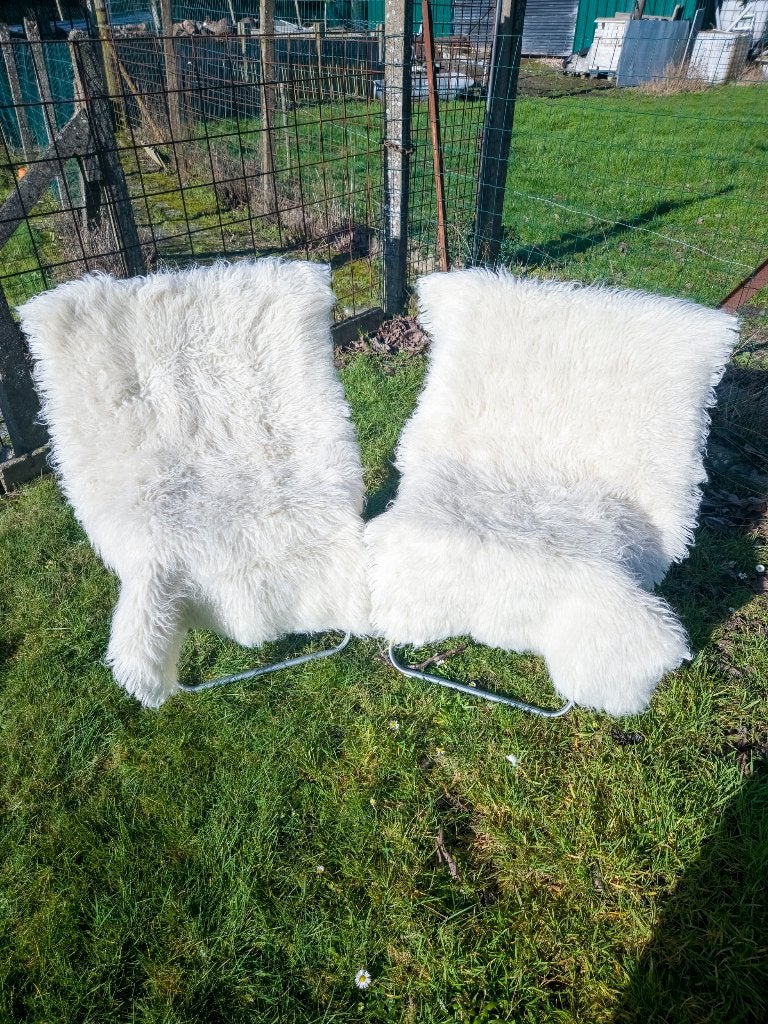 Set van 2 Wollen Kleden (Schapenvacht-look) – 60x115cm, Ophalen, 100 tot 150 cm, Wit, Scandinavisch