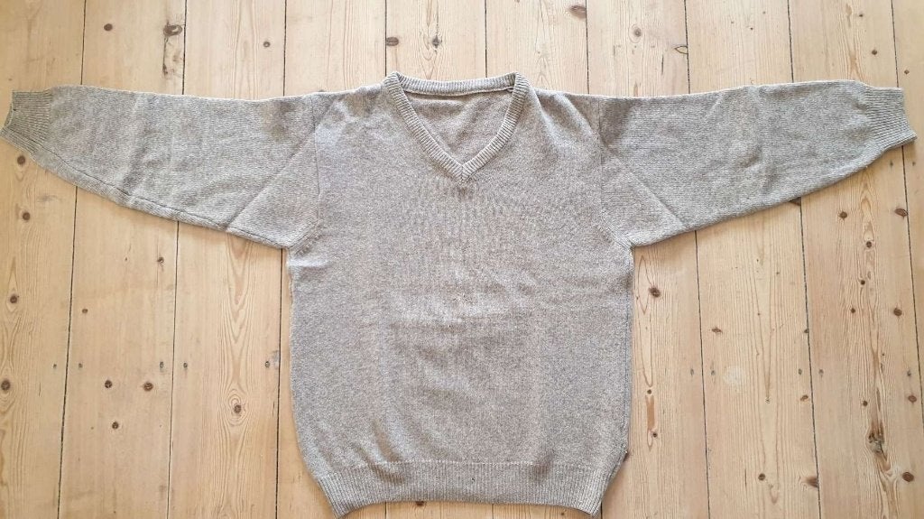 Vintage jaren 90 beige trui heren, V hals, paar gaajes voor, Ophalen, Beige