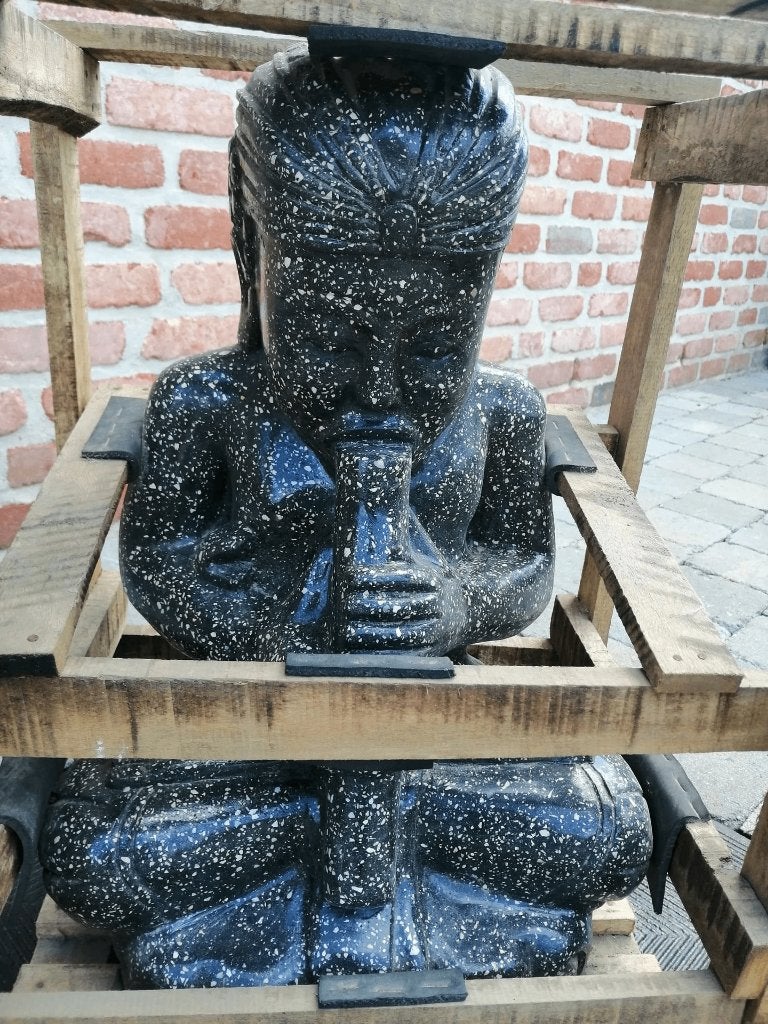 Statue le joueur de flûte tibétain 52cm, Jardin & Terrasse, Enlèvement, Neuf, Béton, Bouddha